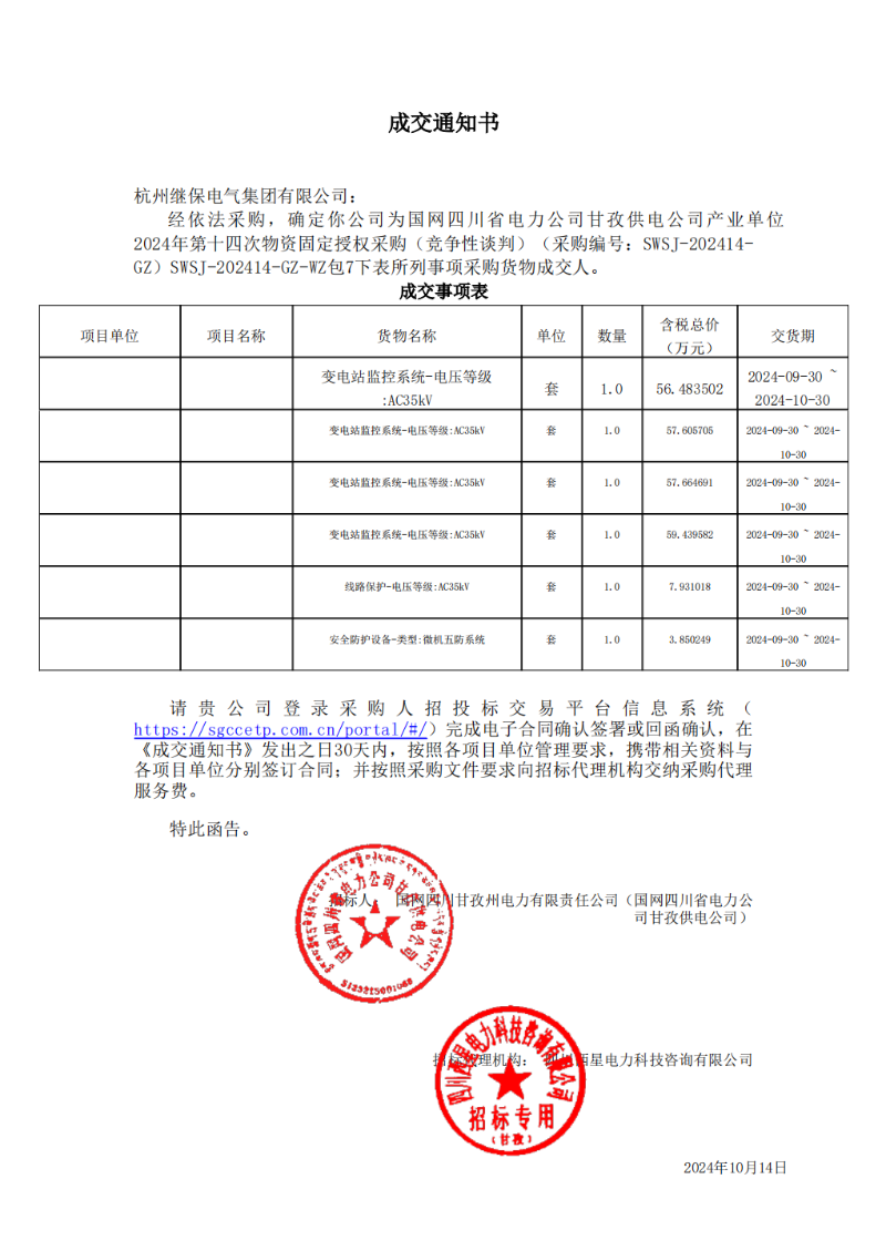 國網(wǎng)四川省電力公司甘孜供電公司產業(yè)單位2024年第十四次物資固定授權采購包7